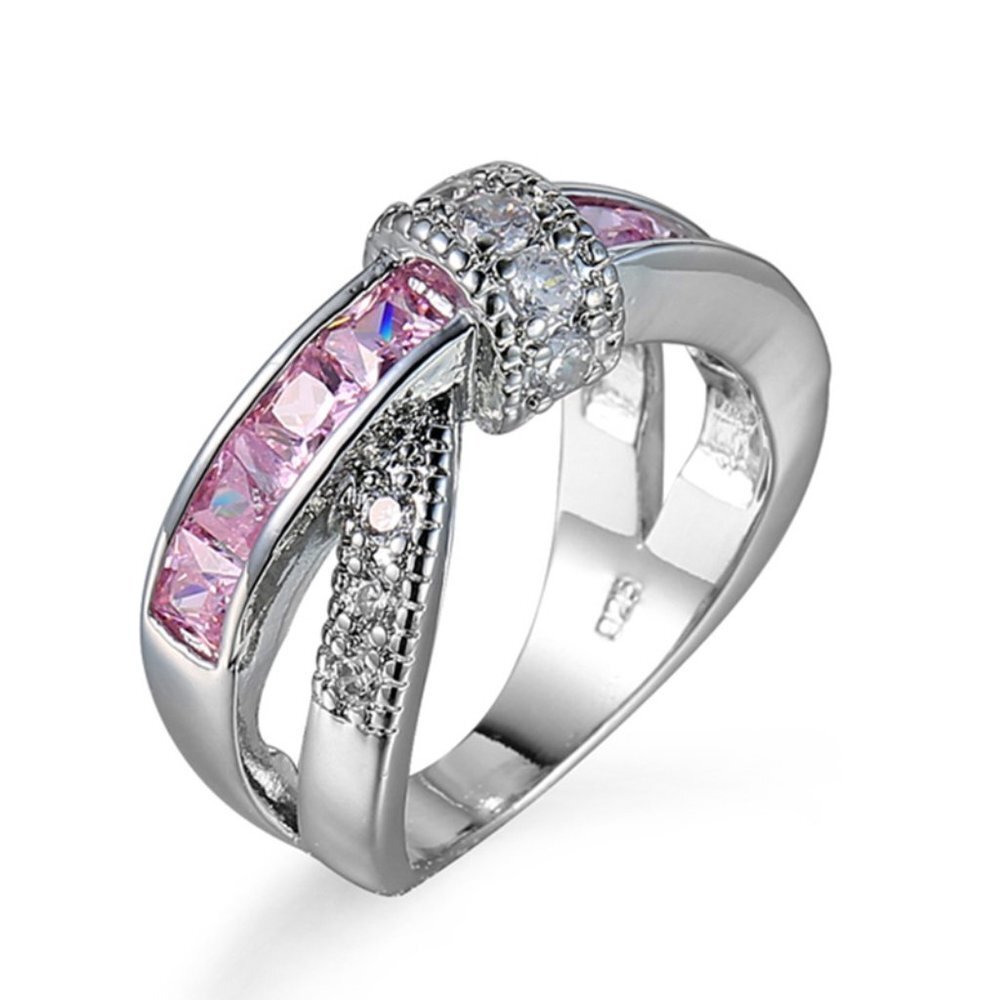 💎925 Silver Plated Antique Pink CZ Punk Party Cocktail Ring, GPMB1404